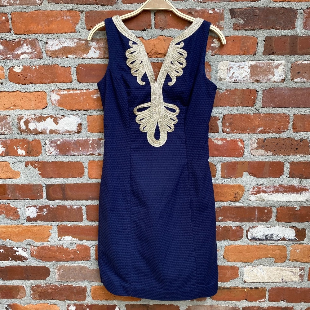 Lilly Pulitzer Navy Dress with Gold Embellishment